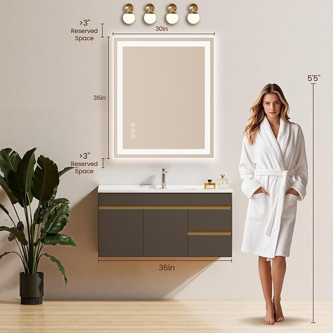 30X36 LED Bathroom Mirror with Lights, Backlit + Front Lit, Lighted Bathroom - Image 7