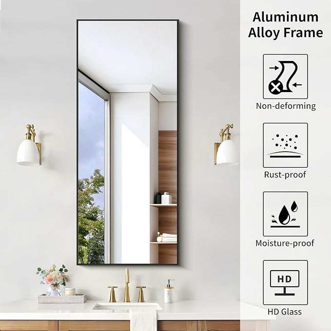 KOCUUY Black Bathroom Mirror, 20x48 Inch Rectangle Mirror - Image 7