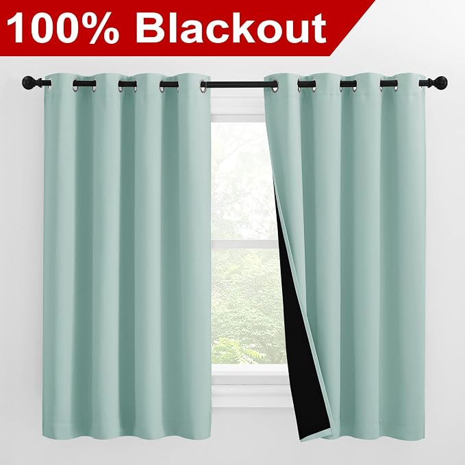 NICETOWN 100% Blackout Curtains 57 inches Long, Double-Deck Completely Blackout - Image 2
