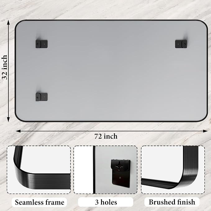 72 x 32 Inch Black Metal Framed Bathroom Mirror - Image 3