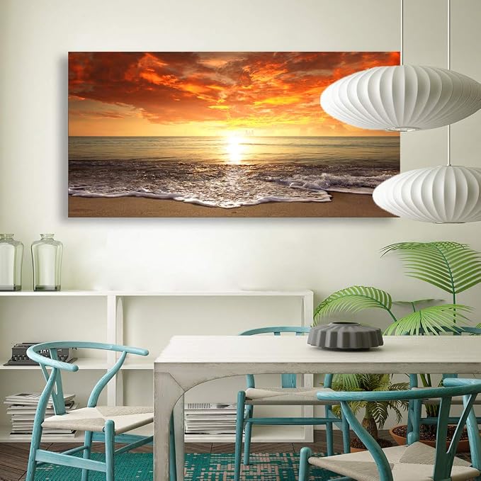 Baisuart S0162 Canvas Prints Wall Art Sunset Ocean Beach Pictures Photo - Image 4
