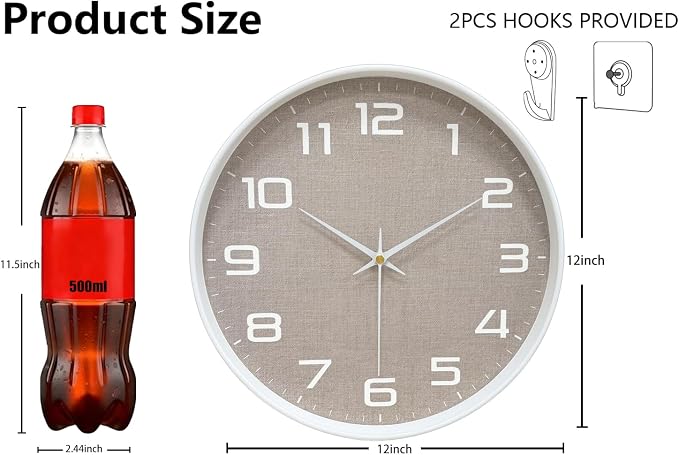 Modern Wall Clocks Battery Operated, 12 inch Silent Non Ticking Analog Clock - Image 3