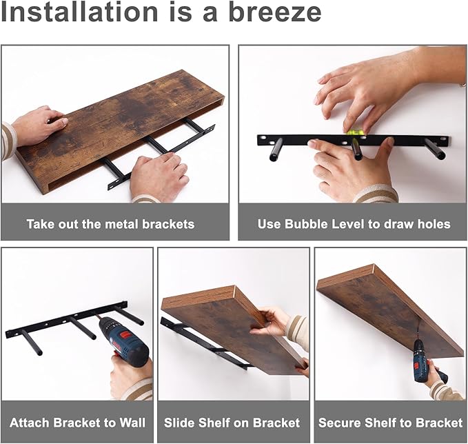 Fixwal Wood Floating Shelves for Wall, Bathroom and Kitchen, Wall Shelves for - Image 7