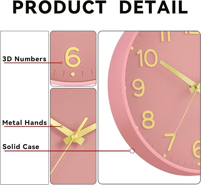 Roymnie Silent Wall Clocks Battery Operated 10 Inch-Modern Non Ticking Analog - Image 6
