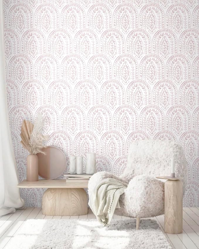 EeeComing Pink Peel and Stick Wallpaper Boho Wall Paper Peel and Stick Modern - Image 2
