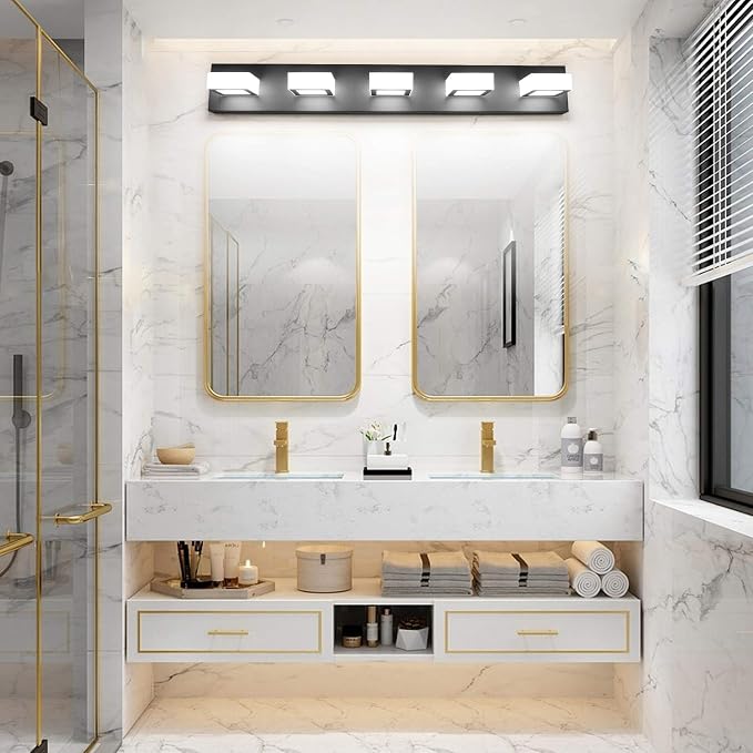 Ralbay Modern Black Bathroom Lighting Fixtures 5 Lights Adjustable Acrylic - Image 4
