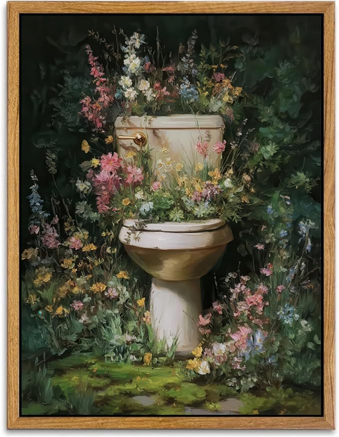 AtterrirArt Framed Funny Bathroom Wall Art, 12 * 16inch, Vintage Toilet Bowl by AtterrirArt