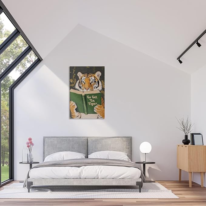 ALMLZL Funny Tiger Reading Book Wall Art Motivational Animal Reading Canvas - Image 5