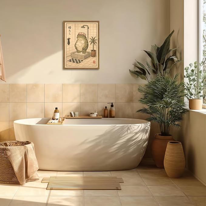 Funny Japanese Frog Bathroom Wall Art Whimsical Frog Shower Wall Decor 16x24 - Image 5