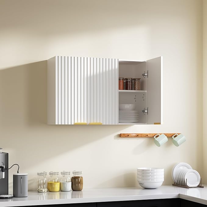 ChooChoo 3-Door Bathroom Wall Cabinet, Fluted Kitchen Wall Cabinet - Image 2