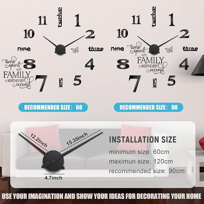 Junkin 3D Large Frameless DIY Wall Clock Modern Decor Family Quote Wall - Image 5
