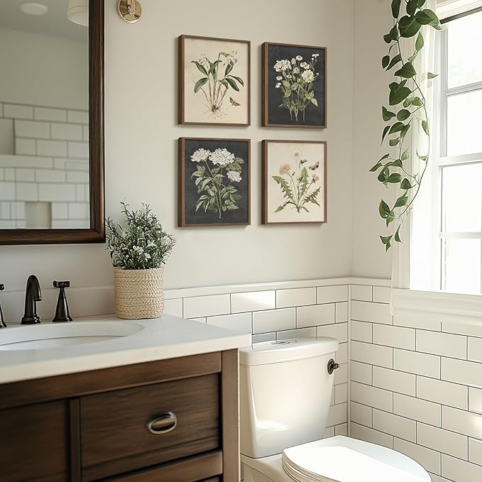 Framed Botanical Wall Art, 4 Piece Vintage Farmhouse Floral Canvas Painting - Image 3