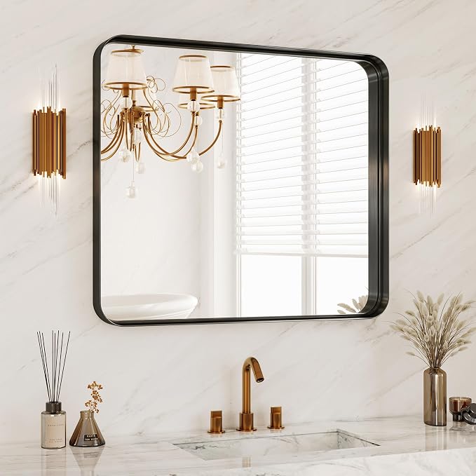 28x32 Inch Black Metal Framed Bathroom Mirror by MYSUNORIA