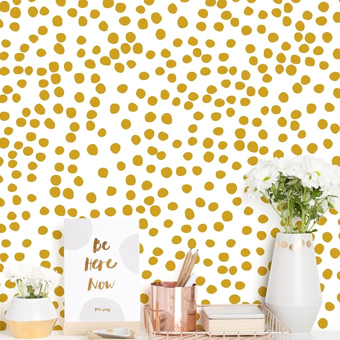 Jeweluck Yellow Polka Dot Wallpaper Yellow and White Peel and Stick Wallpaper by Jeweluck