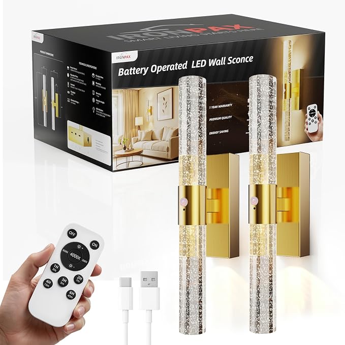 IRONPAX Wall Sconces Battery Operated Set of 2, Wireless Rechargeable Wall - Image 8