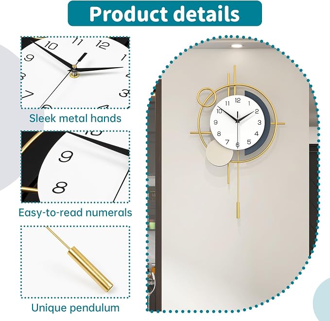 Wall Clock Decorative Large Modern Wall Clock Silent Non-Ticking Battery - Image 5