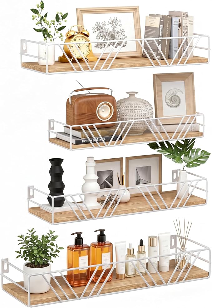 Floating Shelves for Wall, 4 Sets Rustic Wall Mounted Shelves by Unknown