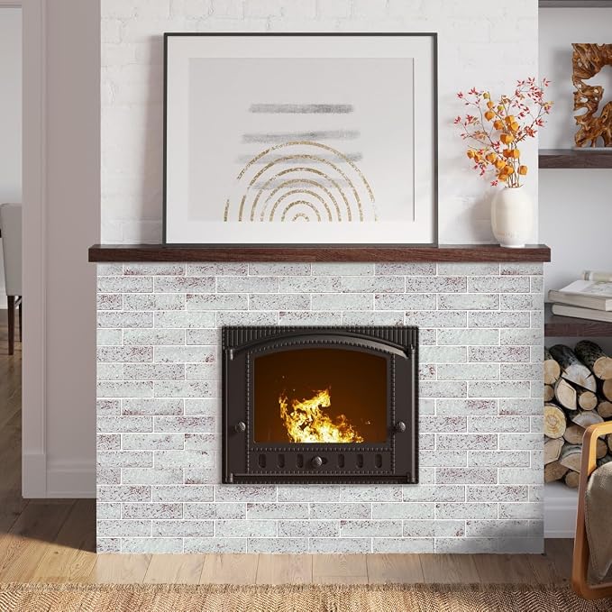 100 Whitewash Red Faux Brick Wall Tiles, 3D Thin Brick Veneers - Image 2
