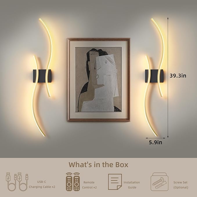 Battery Operated Wall Sconce Set of 2, Dimmable Modern LED Rechargeable Wall - Image 7