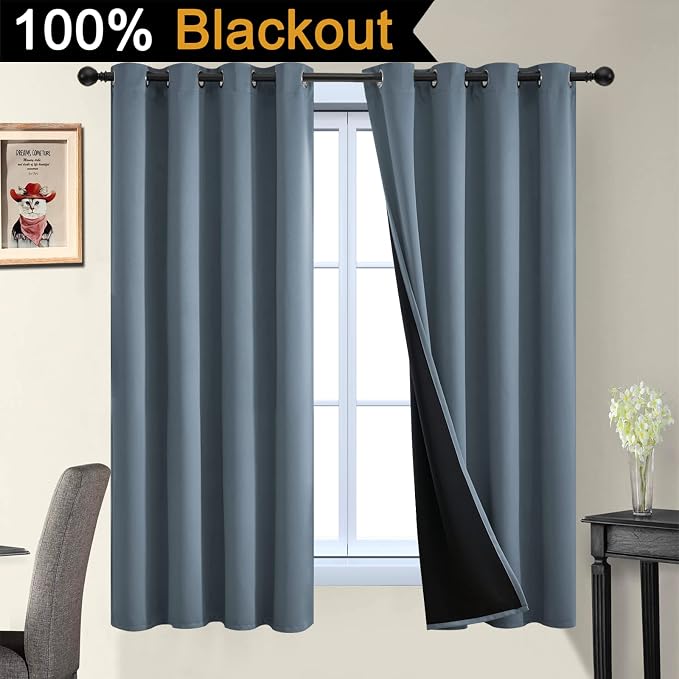 Yakamok 100% Blackout Lined Panels, Room Darkening Thermal Insulated Blackout - Image 2