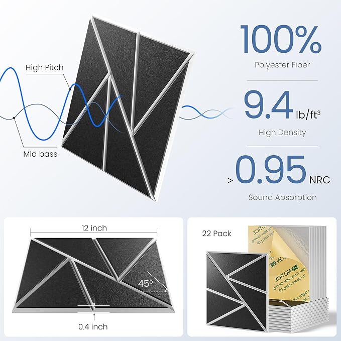 22 pack Acoustic Panels With Self-Adhesive, Sound Panels High Density, - Image 5
