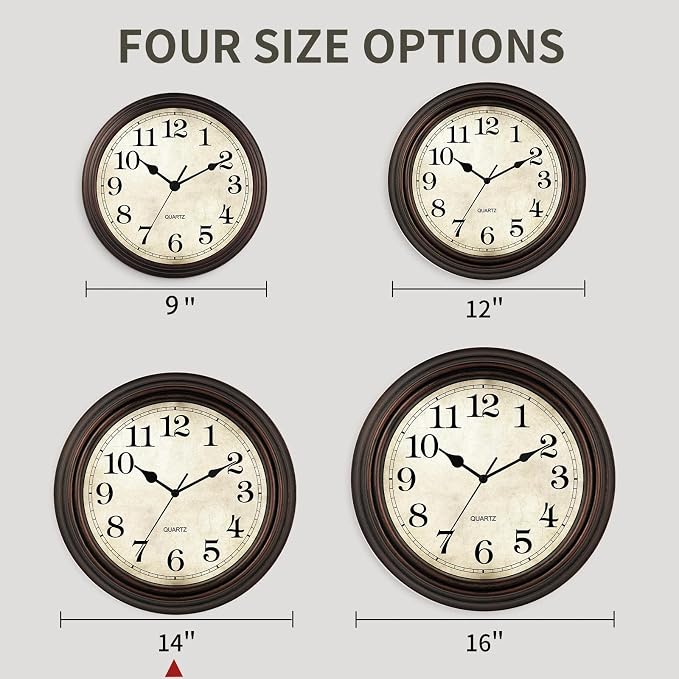 Wall Clock, Bronze Silent Non Ticking Battery Operated Clocks, Decorative - Image 2