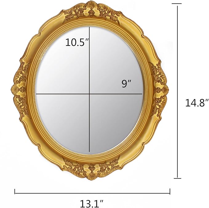 YCHMIR 14.8 x 13.1 inch Oval Wall Mirror Vintage Style Wall Mounted - Image 4
