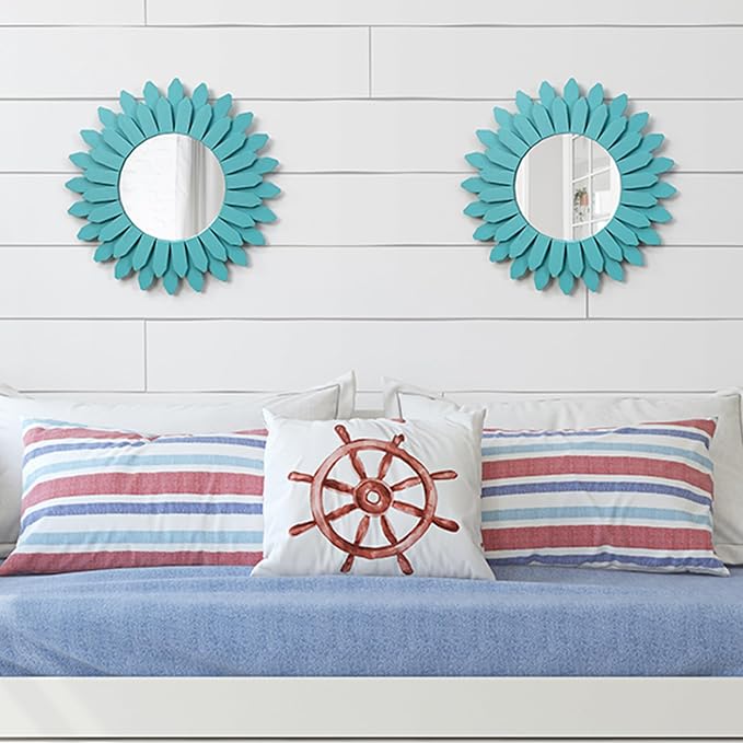 Honiway Beach Wall Decor Mirror 2 Pack 12 inch Wood Coastal Wall Decor Sunburst - Image 8