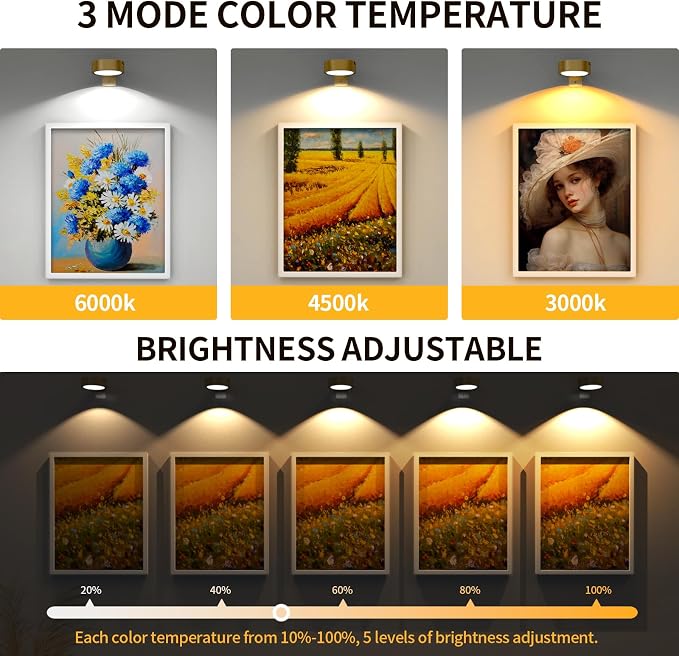 Narotood 6 Pack Picture Lights for Wall, Rechargeable Battery Operated Wall - Image 6