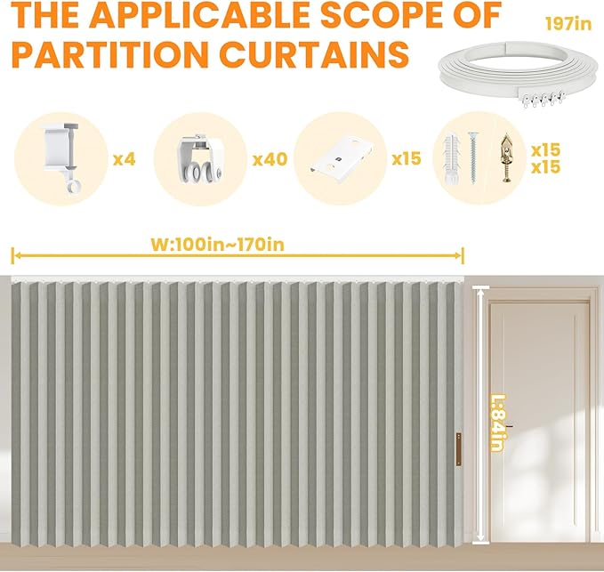 Room Divider Curtain Sets with Flexible Ceiling Track, Privacy Soundproof - Image 2