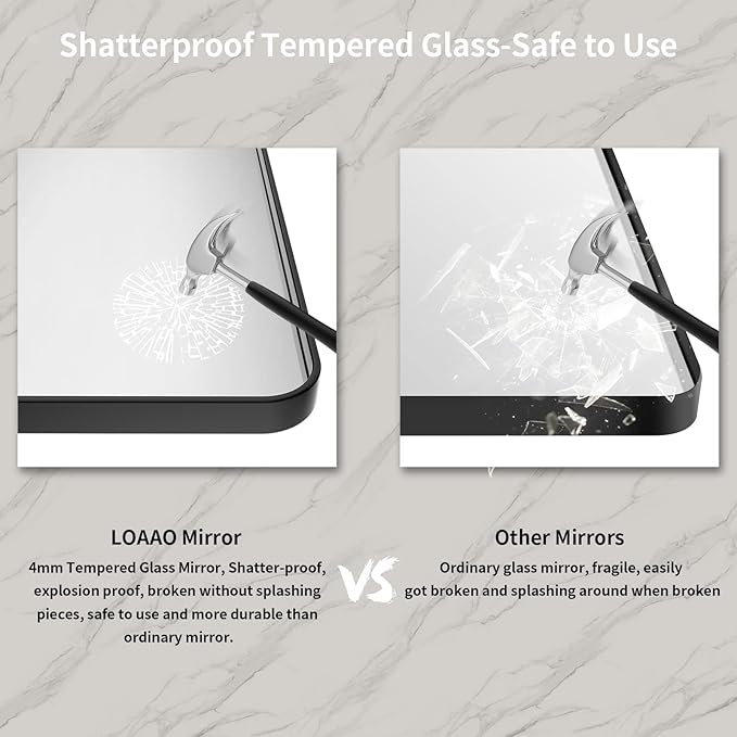 LOAAO 30X36 Inch Black Metal Framed Bathroom Mirror - Image 6