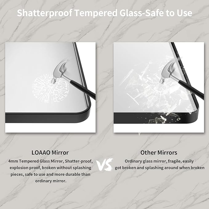 LOAAO 40X30 Inch Black Metal Framed Bathroom Mirror - Image 6