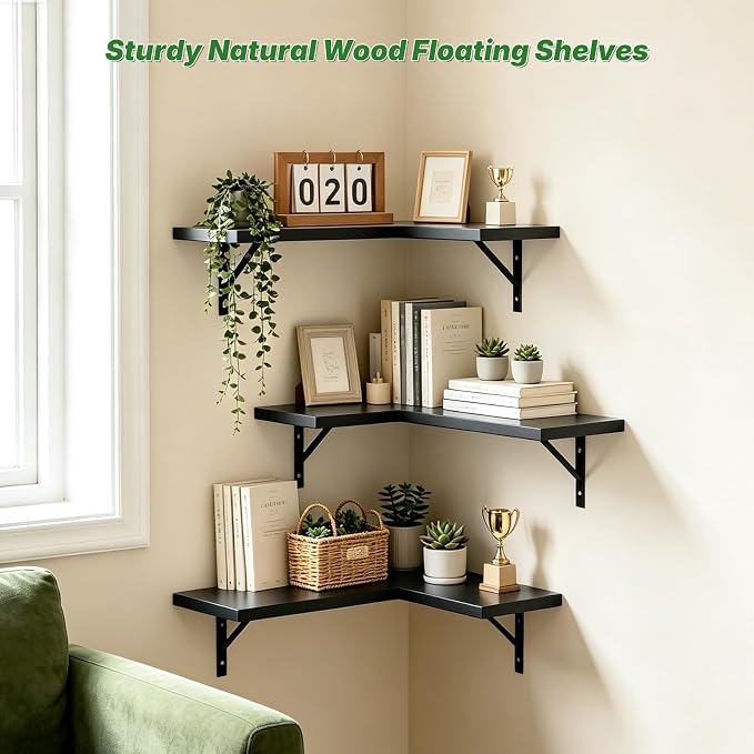 NATURE'S SOURCE Corner Floating Shelves, Corner Shelf Wall Mounted, Shelves - Image 2