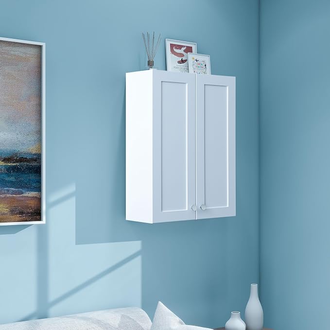 VANIRROR White Wall Mount Cabinet, MDF Over the Toilet Storage Cabinet - Image 3