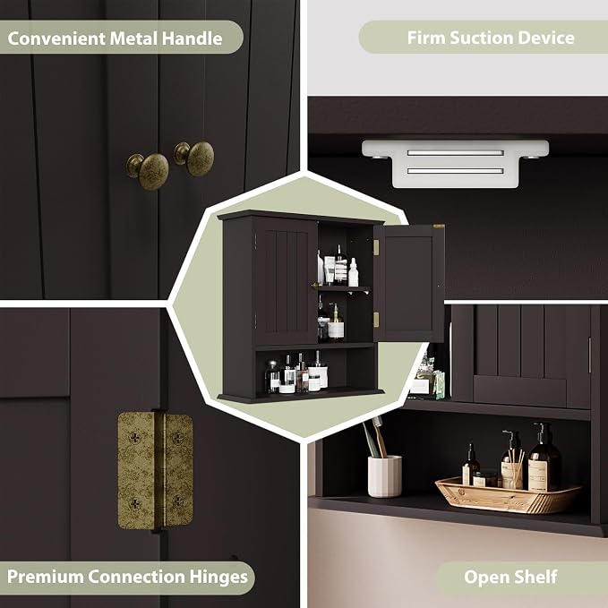 Smuxee Brown Bathroom Cabinet Wall Mounted, Small Medicine Cabinet - Image 5