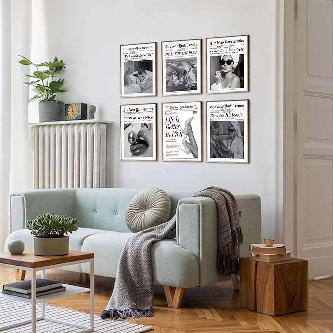 uniro Trendy Newspaper Wall Art Prints, Vintage Black & White Newspaper Wall - Image 5