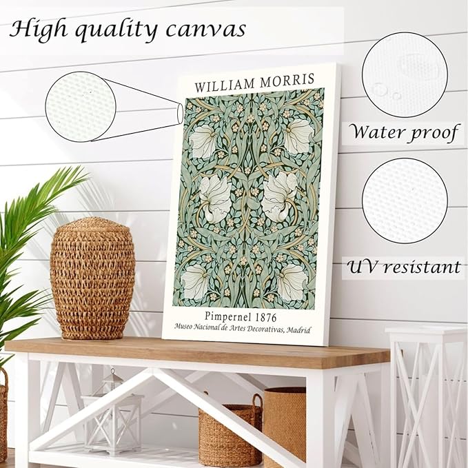 Induslyfe Framed Flower Wall Art Canvas Decor Set of 3, William Morris Framed - Image 5