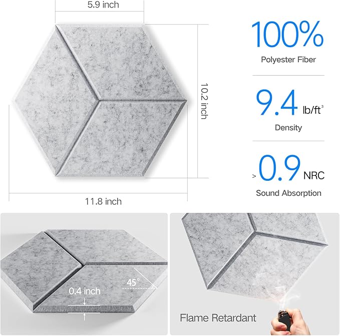 18 Pack Self-adhesive Acoustic Panels 12" X 10" X 0.4" - Image 3