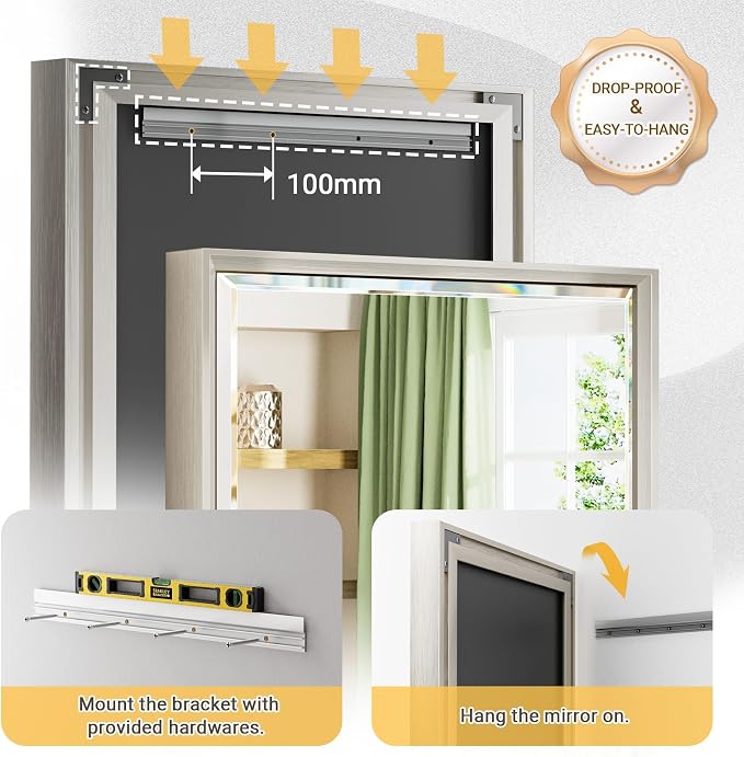 16''x 60'' Tall Brushed Nickel Mirror, Beveled Bathroom Mirror - Image 5