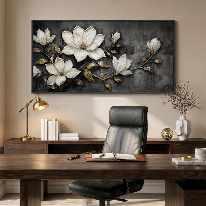 Large Framed Black and White Botanical Wall Art - Image 4