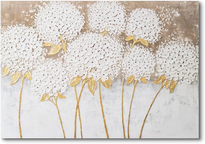 JolyWell White Hydrangea Flower Wall Art, hand-painted Large Canvas Wall Art - Image 8