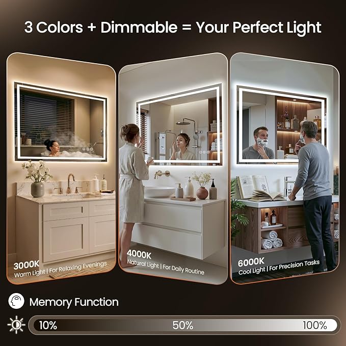 30X36 LED Bathroom Mirror with Lights, Backlit + Front Lit, Lighted Bathroom - Image 3