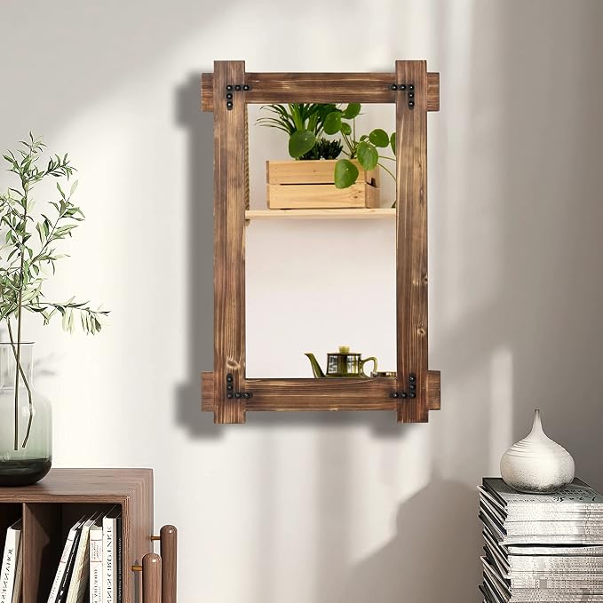 MeMoreCool 36x24 Farmhouse Rustic Wood Framed Bathroom Mirror, 24x36 Inch Wall - Image 2