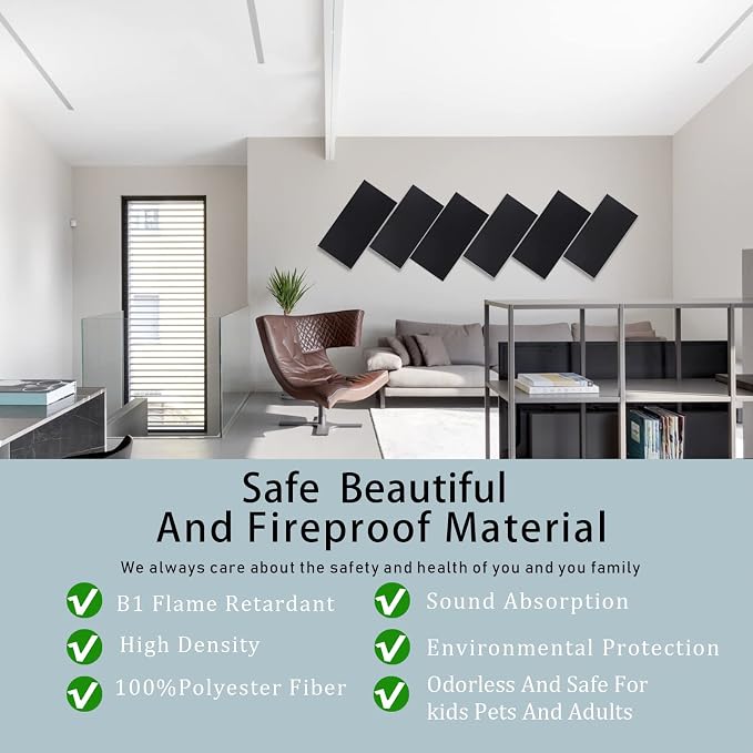 6 Pack Self-adhesive Acoustic Panels, 15.75" X 31.5" X 0.47" Soundproof Wall - Image 2