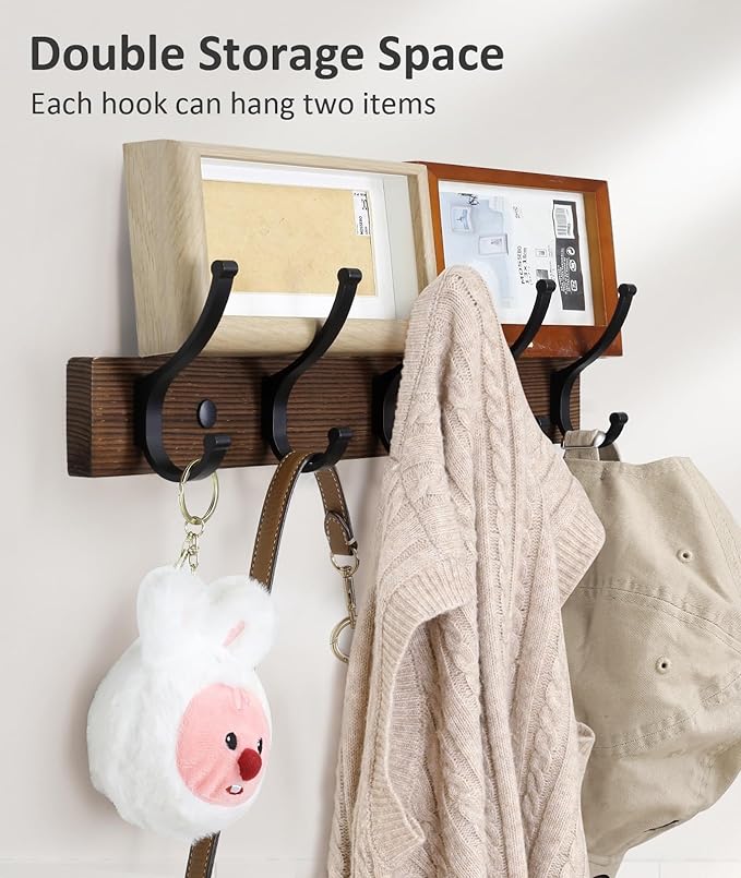 Optish Coat Rack Wall Mount, 16.5 Inches Wood Coat Hooks Wall Mount, Wall Coat - Image 3