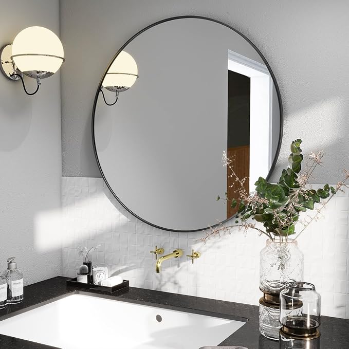 BEAUTYPEAK 20 Inch Round Mirror, Metal Frame Circle Mirror, Wall Mounted - Image 6