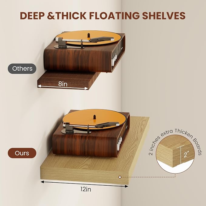 Vivelove 12 Inch Deep Floating Shelves 30 inch Long, 2 Inch Thick Wall Shelves - Image 4