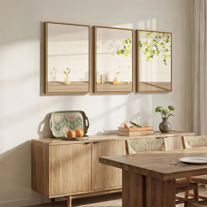 Framed Modern Neutral Wall Art for Living Room, 3 Piece Nature Summer Cozy - Image 4