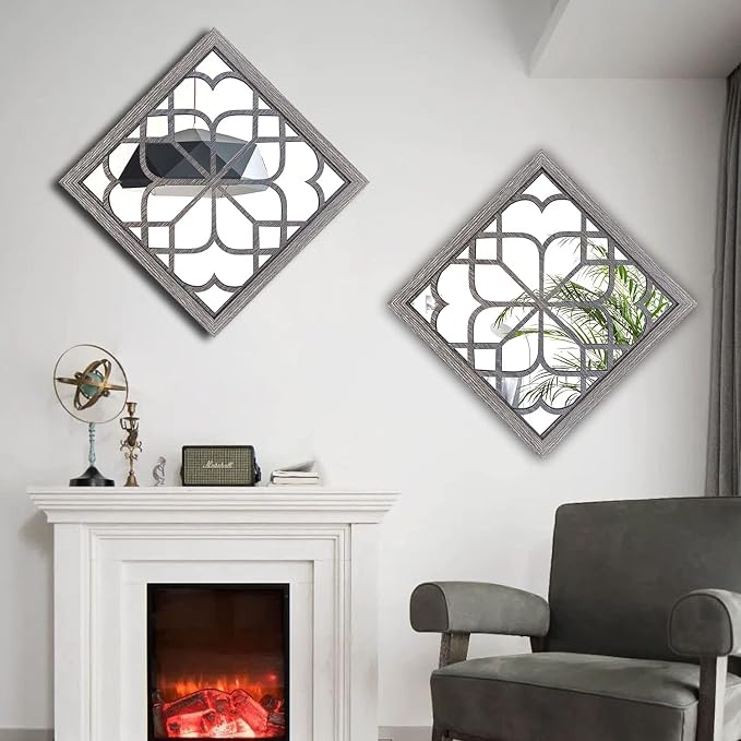Wocred 2 PCS Square Wall Mirror, Gorgeous Rustic Farmhouse Accent Mirror - Image 2