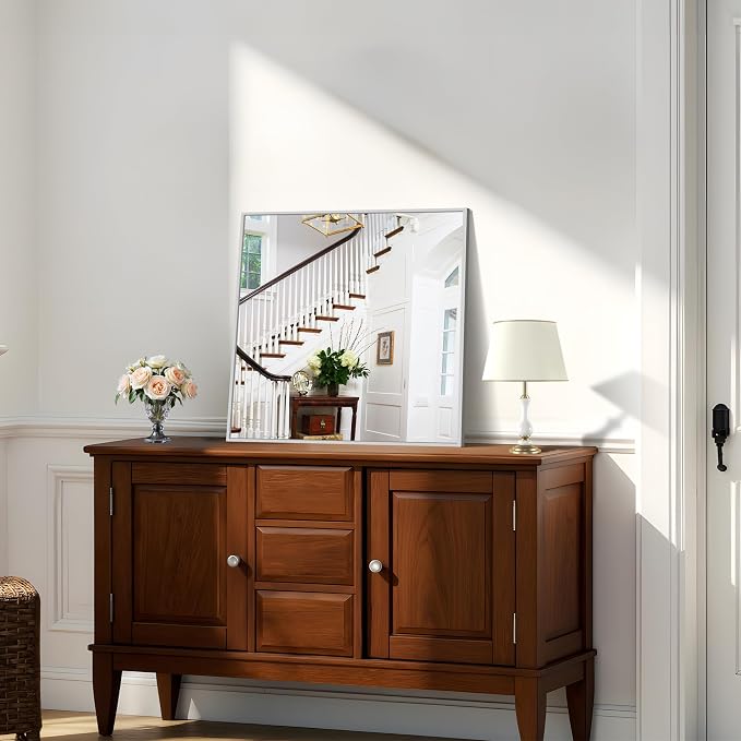 KOCUUY Silver Framed Mirror, HD Tempered Glass, Anti-Rust Frame, Modern Design - Image 7